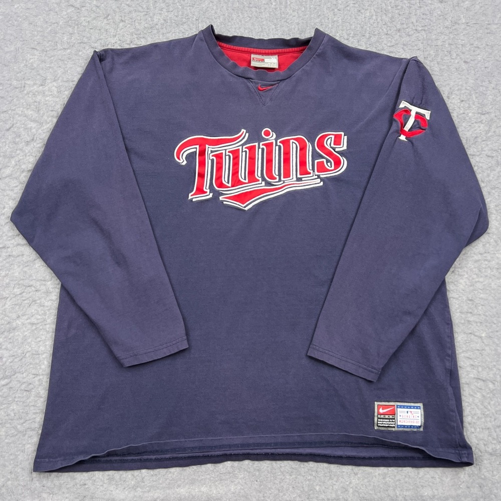 VTG Minnesota Twins Nike Center Swoosh‎ Shirt Men's XL Blue Long Sleeve Crew Tee